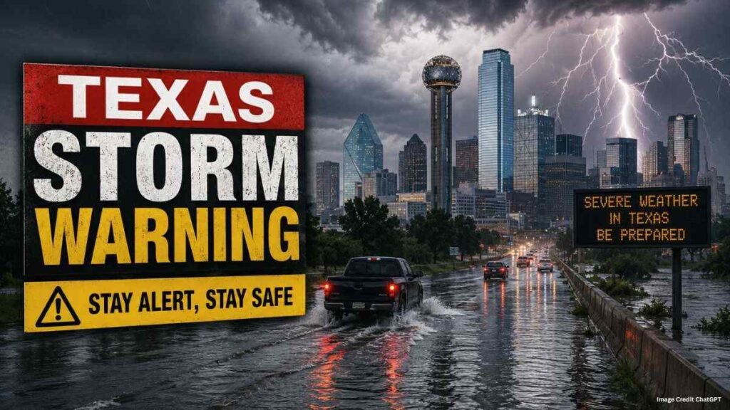Dark storm clouds moving across Texas highway