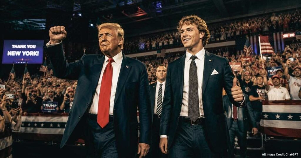 Donald Trump and Jaxson Dart leaving rally stage after viral speech moment