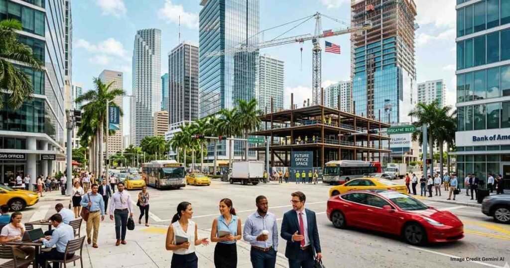 Florida economy growth in 2026 with modern business districts and construction projects