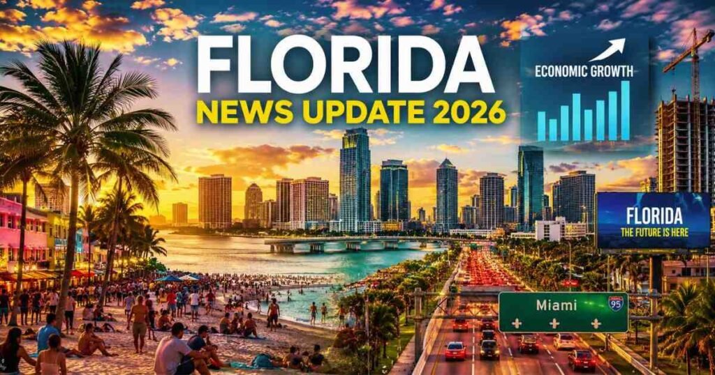 Florida news update 2026 showing Miami skyline, tourism growth, and modern city life