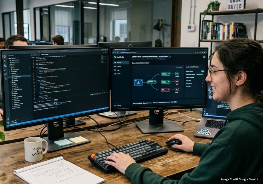 Programmer using Grok Build for automation tasks