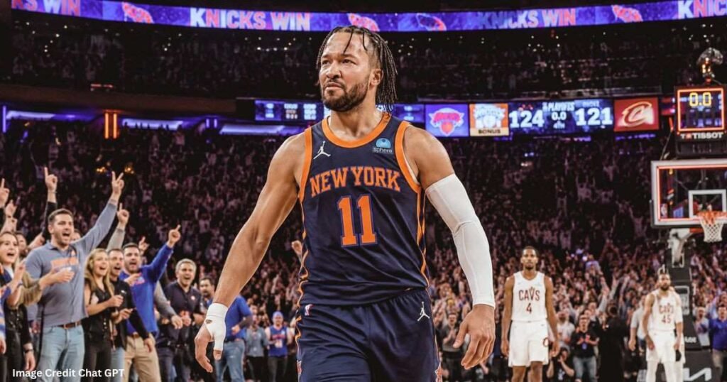 Jalen Brunson celebrating during Knicks vs Cavaliers Eastern Conference Finals Game 4