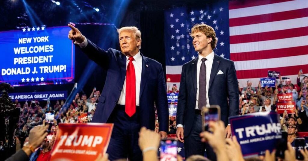 Jaxson Dart introducing Donald Trump during New York campaign rally