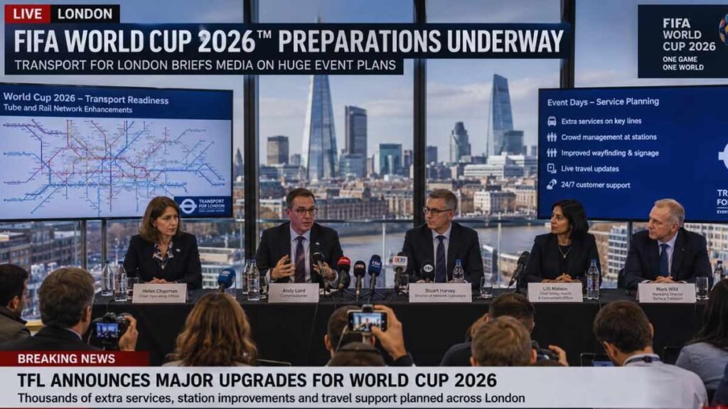 London transport officials discuss preparations for busy World Cup travel demand.
