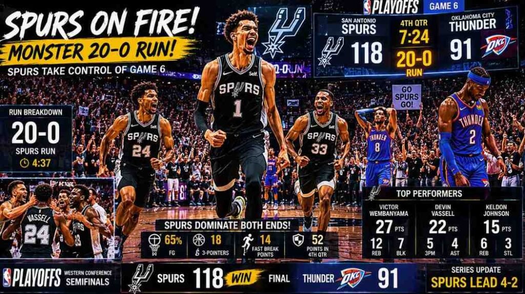 San Antonio Spurs dominate the third quarter against Oklahoma City Thunder during Game 6.