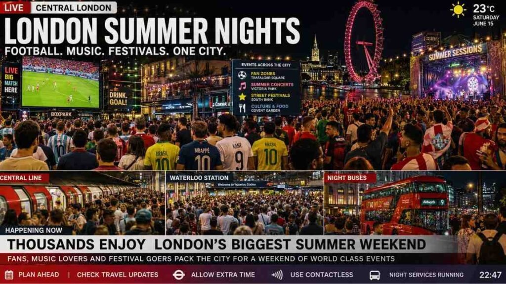 Summer events and World Cup celebrations increase pressure on London transport.