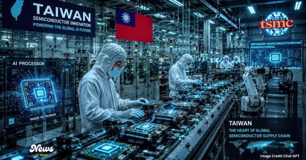 Taiwan semiconductor manufacturing facility producing advanced AI chips for Nvidia and global tech companies.