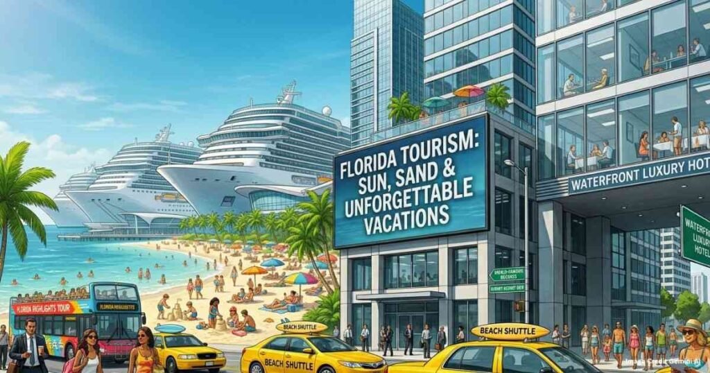 Tourists enjoying beaches and resorts in Florida during 2026 travel season