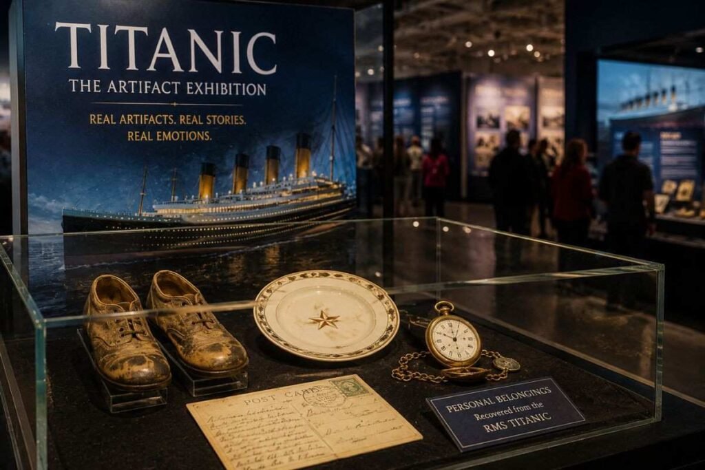 Visitors experiencing Titanic virtual reality tour inside exhibition