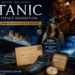 Visitors exploring Titanic Artifact Exhibition in Cleveland with real artifacts and immersive VR experience