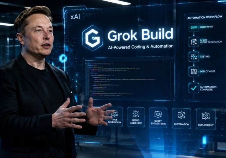 Elon Musk presenting Grok Build AI coding and automation platform