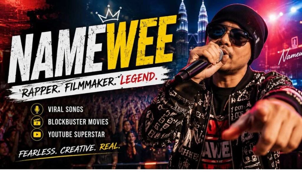 Namewee performing live on stage during a rap concert with microphone and crowd in background