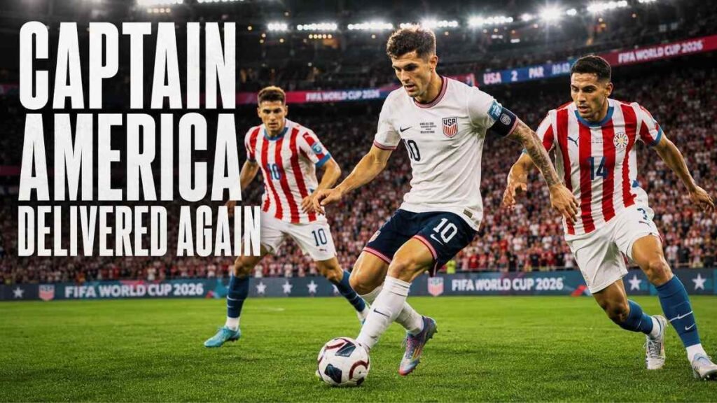 Christian Pulisic leading the USMNT attack against Paraguay in FIFA World Cup 2026.