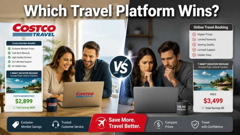 Comparison between Costco Travel and Expedia travel booking services.