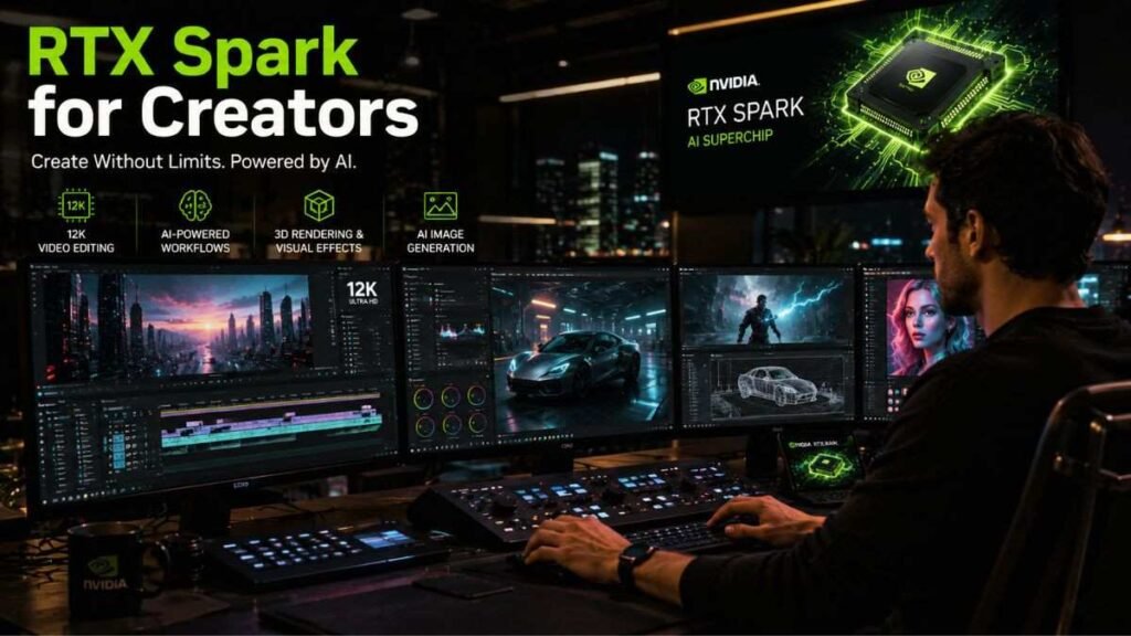 Content creator using NVIDIA RTX Spark for video editing and AI workflows.