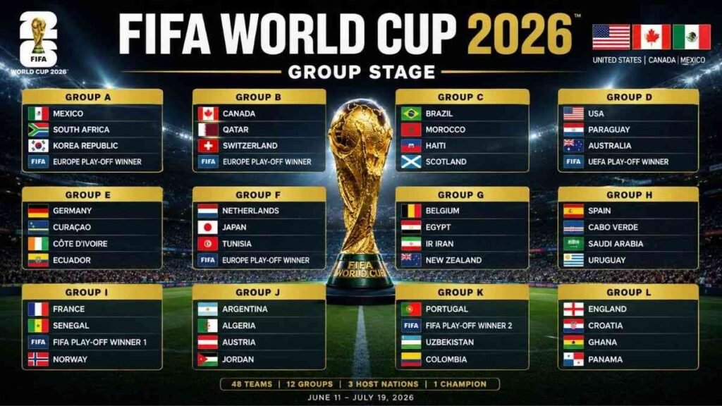 FIFA World Cup 2026 groups and teams including all participating nations in the group stage.