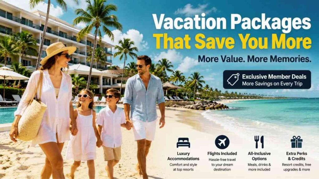 Family enjoying a Costco Travel vacation package at a beach resort.