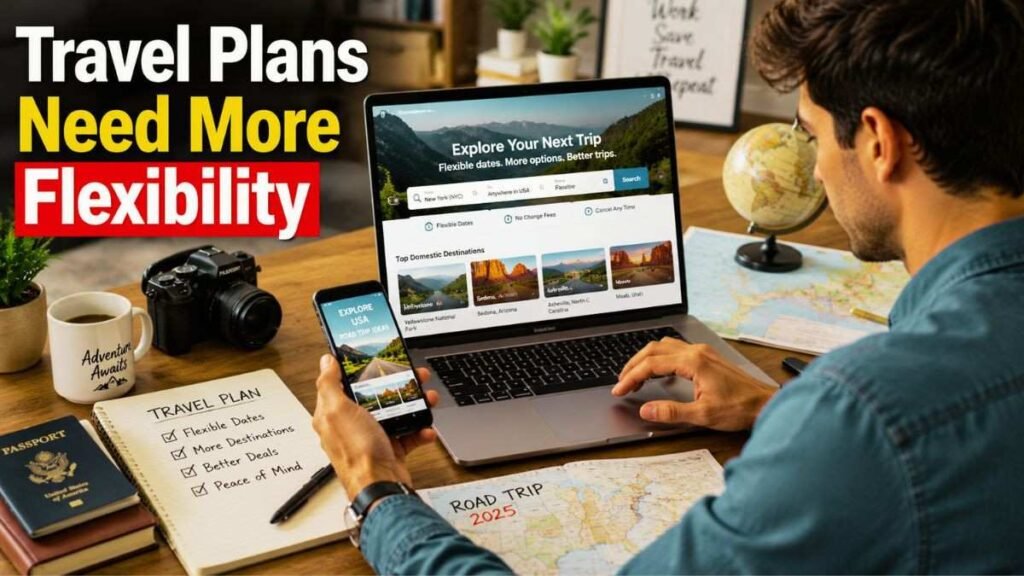 Remote worker planning a flexible domestic vacation in 2026.