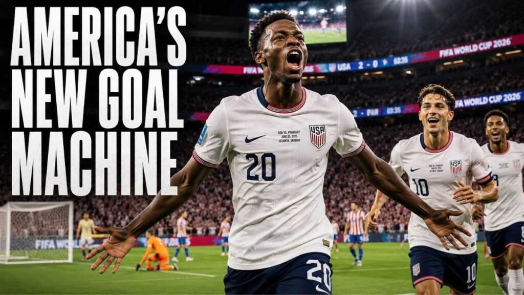 Folarin Balogun celebrating after scoring against Paraguay in World Cup 2026.