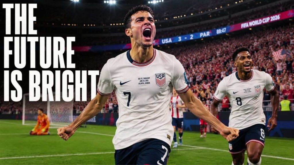 Giovanni Reyna celebrating his goal for the USMNT against Paraguay.