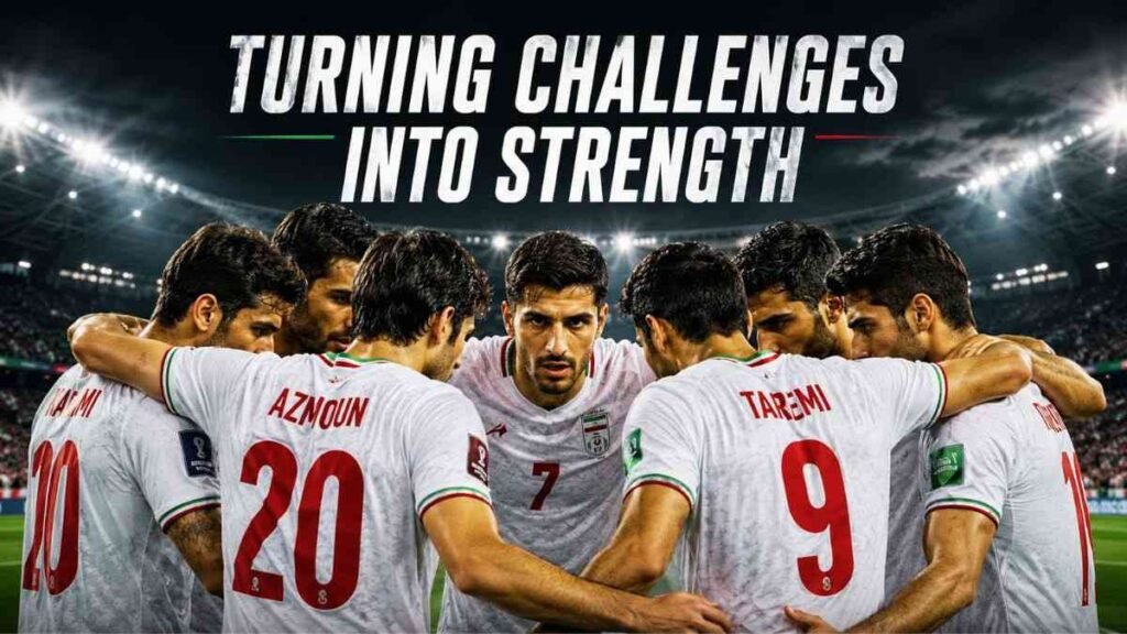 Iran football players showing unity and determination