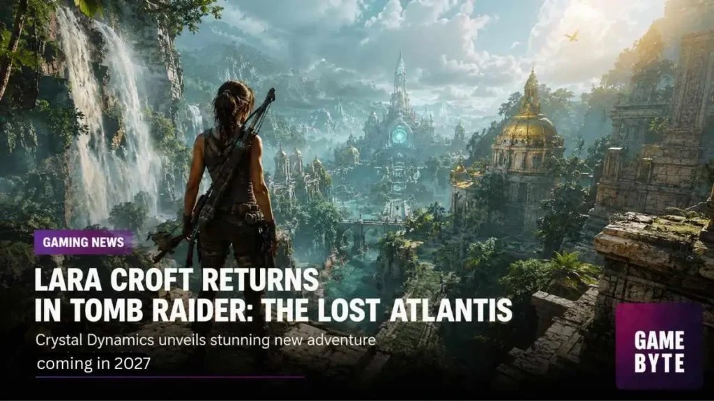 Lara Croft exploring ancient Atlantean ruins in Tomb Raider Legacy of Atlantis.