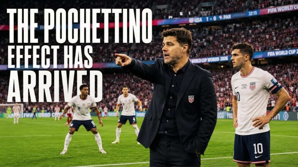 Mauricio Pochettino coaching the USMNT during the World Cup 2026 match against Paraguay.
