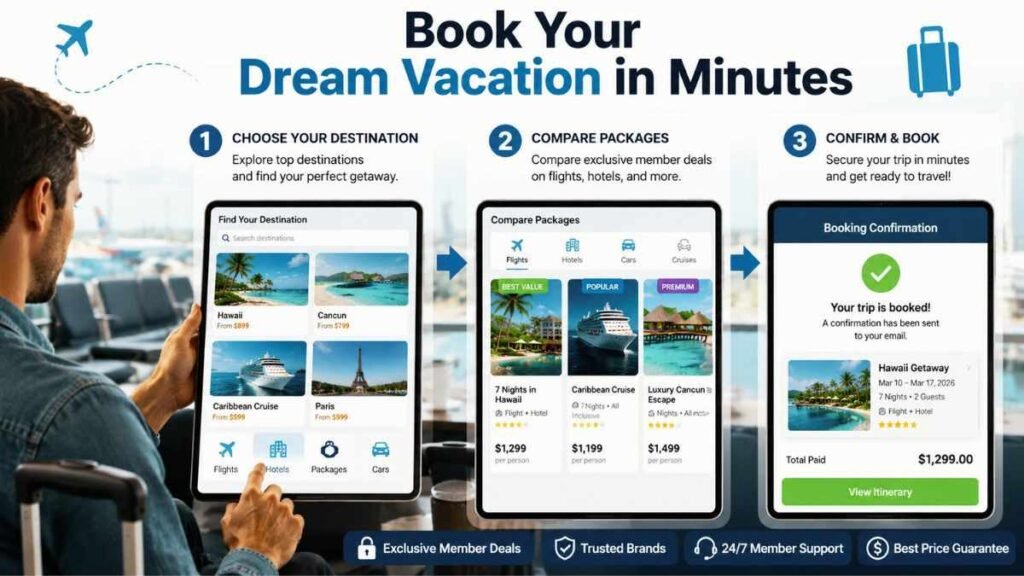 Traveler booking a vacation package through Costco Travel.