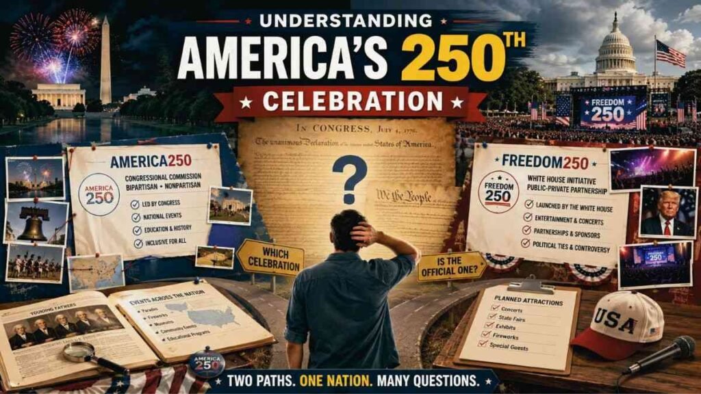 Visual representation of confusion surrounding different America 250 anniversary events.