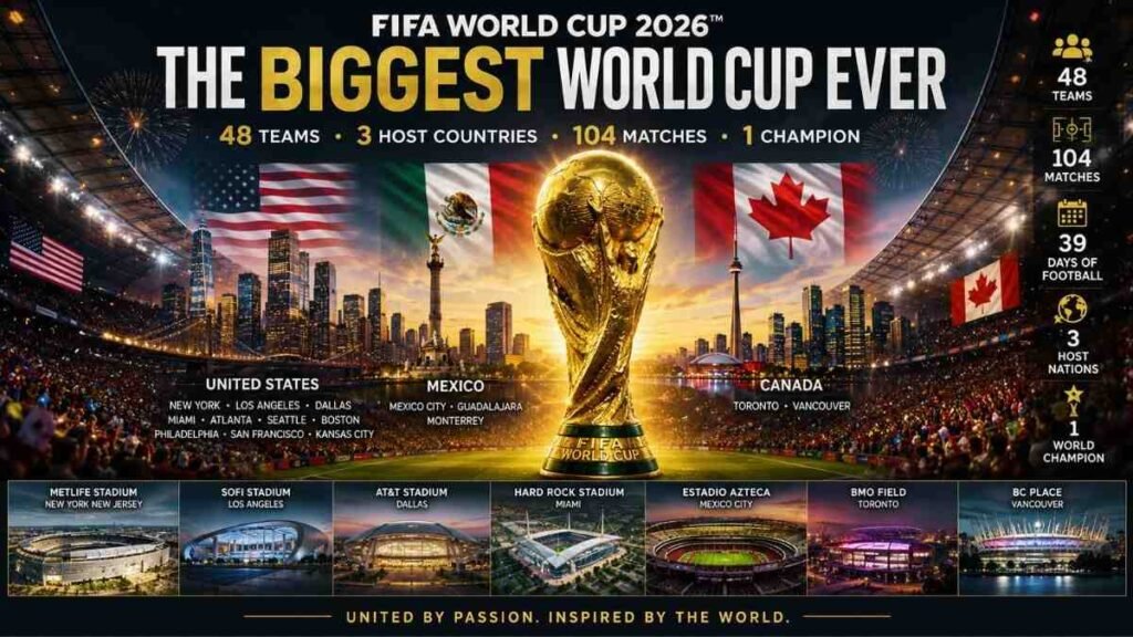 FIFA World Cup 2026 featuring 48 teams and three host countries.