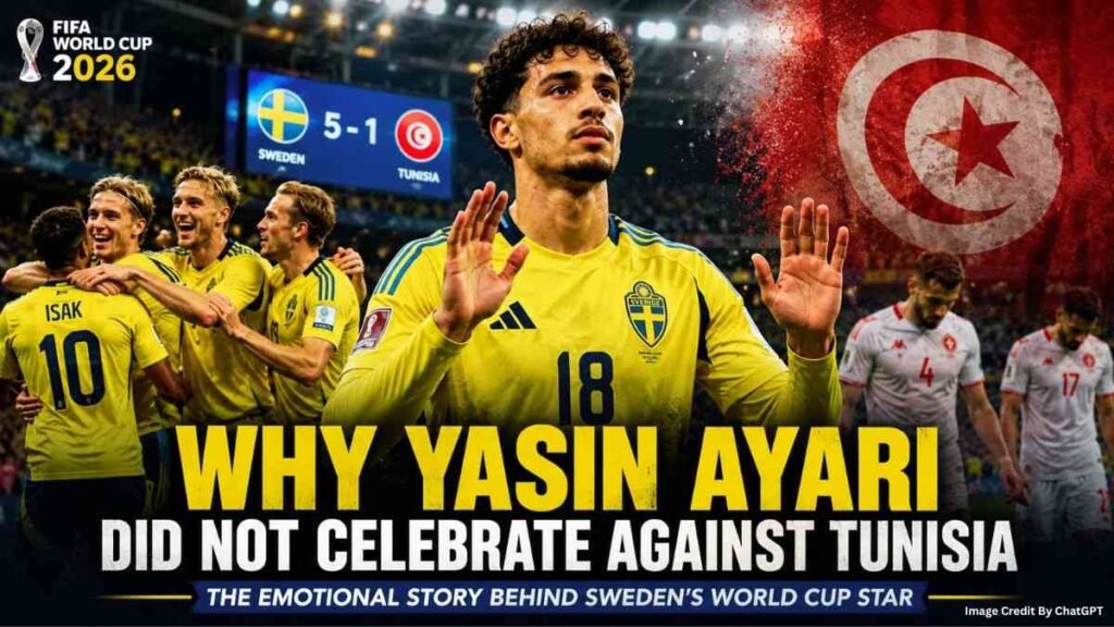 Yasin Ayari respectfully reacts after scoring for Sweden against Tunisia during FIFA World Cup 2026