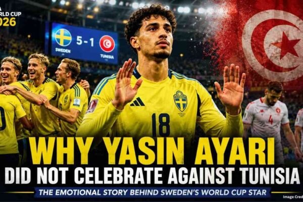 Yasin Ayari respectfully reacts after scoring for Sweden against Tunisia during FIFA World Cup 2026