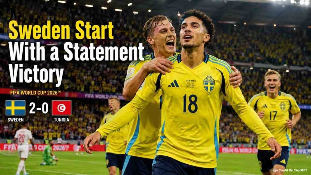 Sweden players celebrate during a dominant 5-1 victory over Tunisia at FIFA World Cup 2026