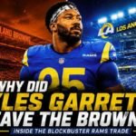 Myles Garrett in Los Angeles Rams uniform after leaving the Cleveland Browns in a blockbuster NFL trade.